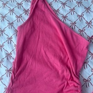 Fuchsia One-Shoulder Ribbed Tank Top